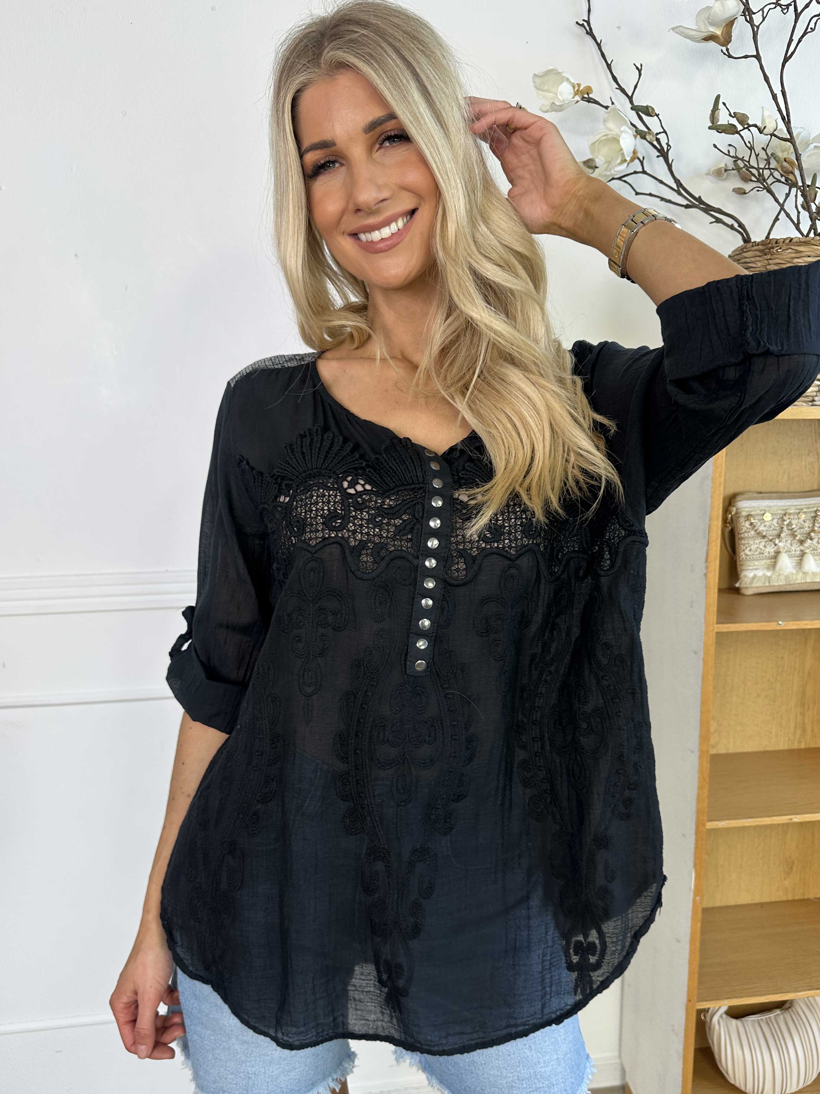 Ellis - Tunika i bomuld detaljeret med broderinger og pailletter